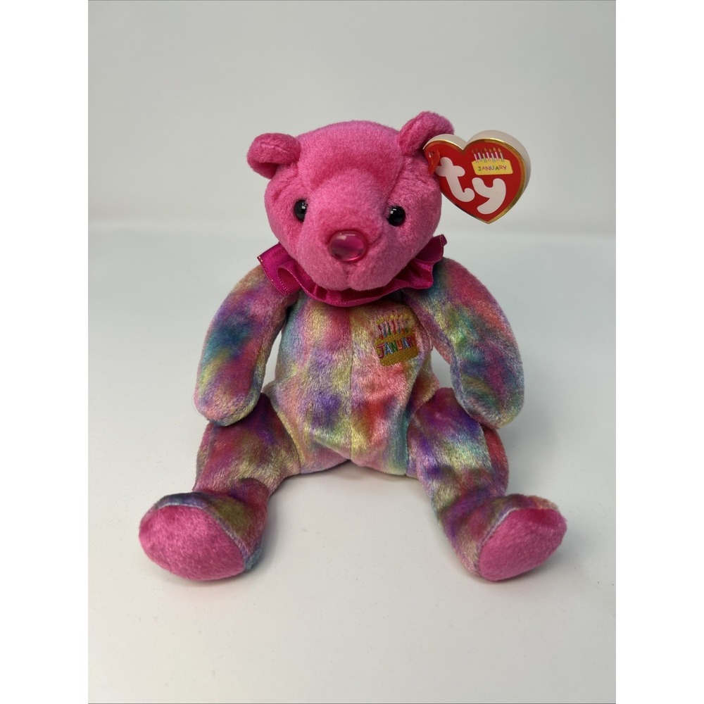 TY Beanie Baby JANUARY the Birthday Bear (7.5 inch) With Tags Garnet Birthstone